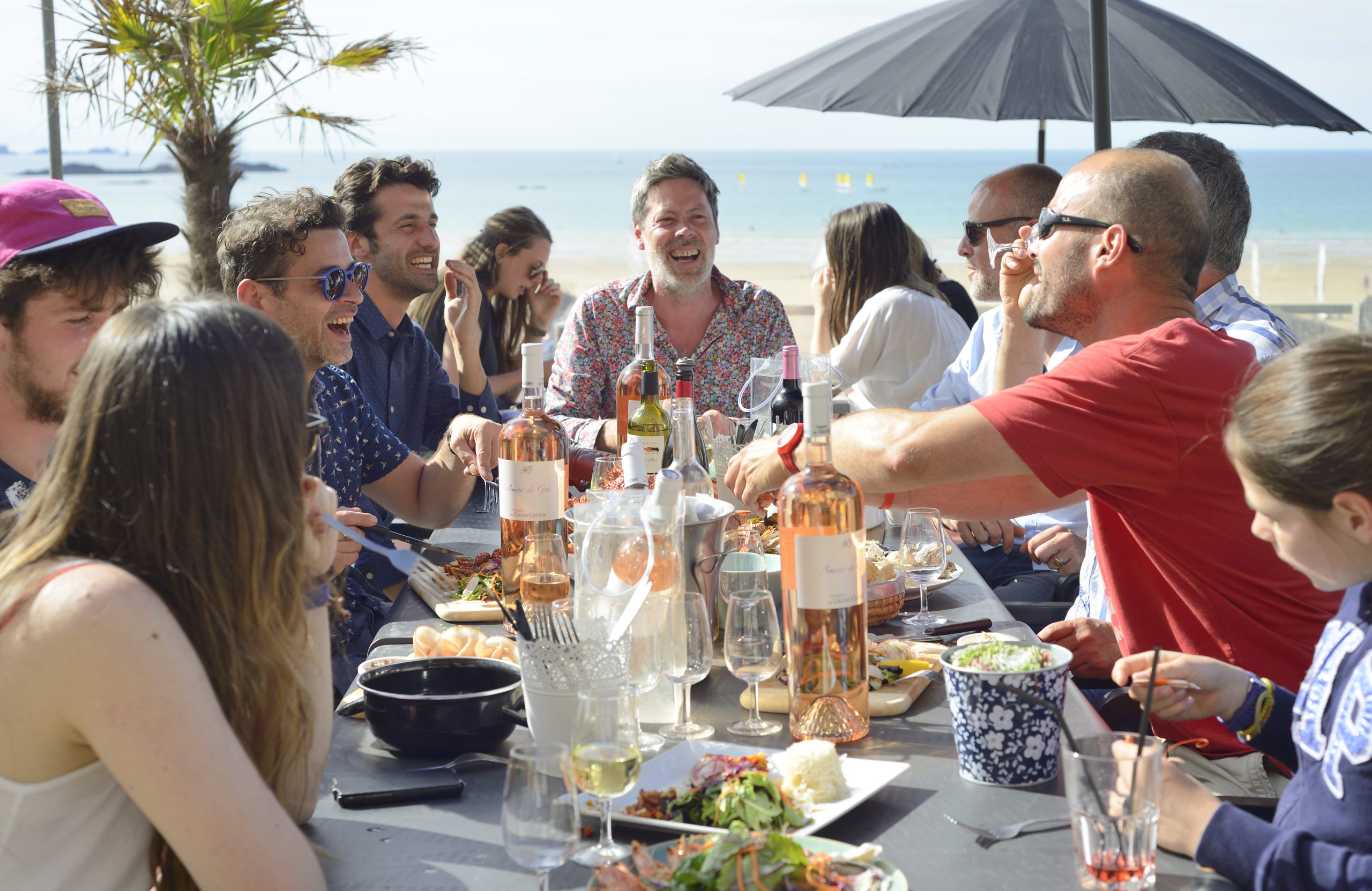 group of friends on the terrace of the restaurant in our saint-malo hotel sea view